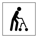 Pictogramme PI PF 045 - Accessibilité, capacité de déplacement à pied limitée - ISO 7001 en Gravoply  (350 x 350 mm, Blanc)