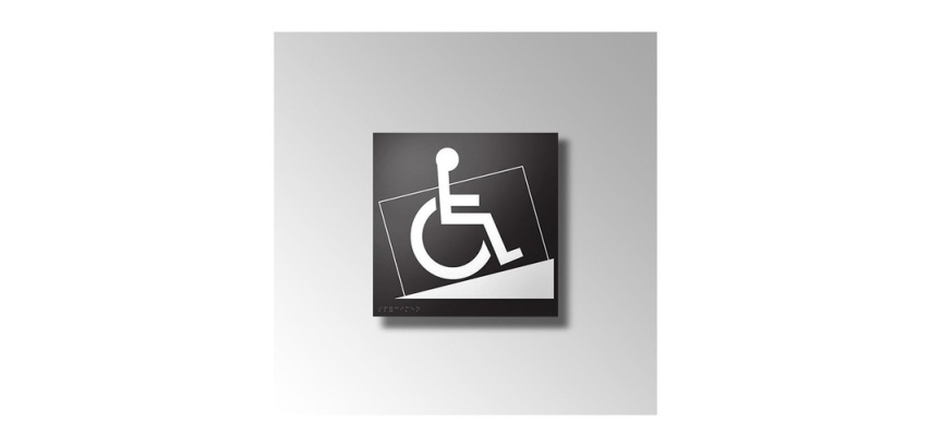 Panneau signalétique relief et braille Accés rampe + picto Handicapé