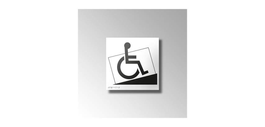 Panneau signalétique relief et braille Accés rampe + picto Handicapé