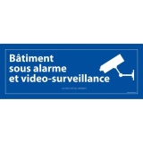 Panneau d'information  Bâtiment sous alarme et vidéo-surveillance  (PVC, Bleu)