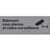 Panneau d'information  Bâtiment sous alarme et vidéo-surveillance  (Vinyle souple autocollant, Inox)