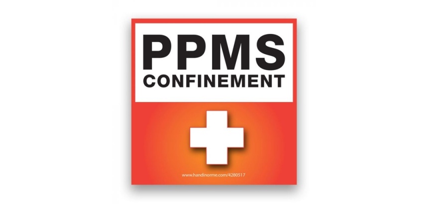 Autocollant carré PPMS Confinement - orange - Vinyle adhésif