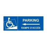 Signalisation handicapé - Parking, rampe accès - Flèche gauche  (700 x 250 mm, PVC)