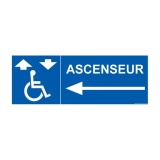 Signalisation handicapé - Ascenseur - flèche gauche  (350 x 125mm, PVC)