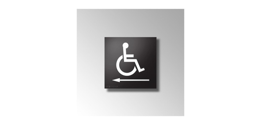 Panneau signalétique relief et braille picto Handicapé Fléche gauche