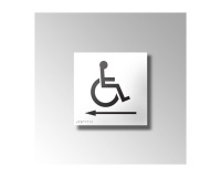 Panneau signalétique relief et braille picto Handicapé Fléche gauche  (Blanc)