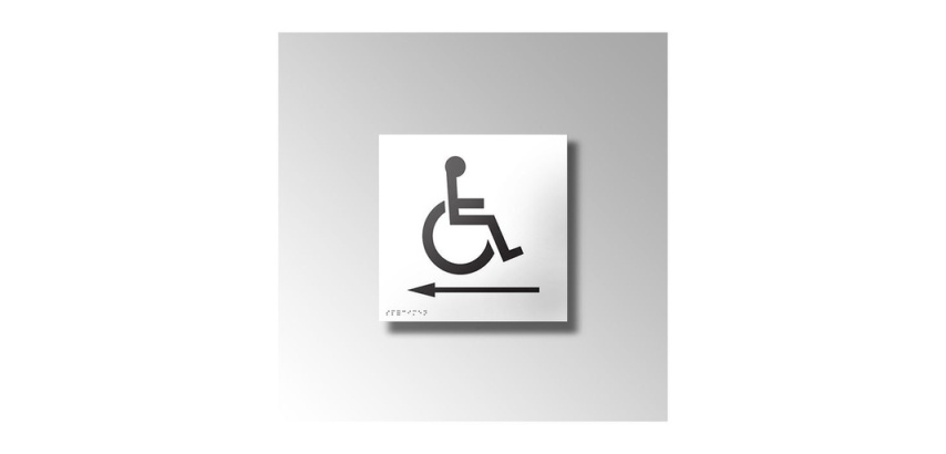Panneau signalétique relief et braille picto Handicapé Fléche gauche