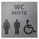 Panneau relief et braille WC MIXTE + picto Handicapé  (Gris)