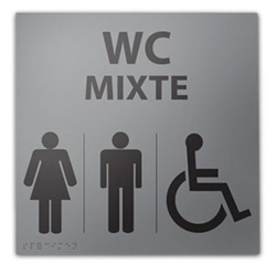 Panneau relief et braille WC MIXTE + picto Handicapé