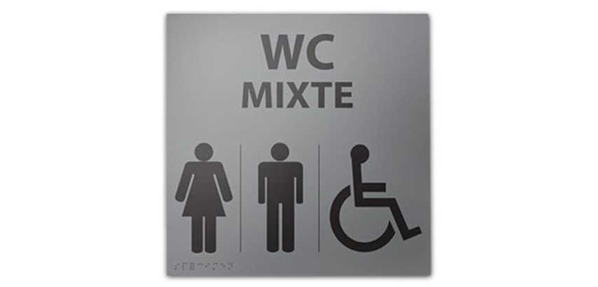 Panneau relief et braille WC MIXTE + picto Handicapé