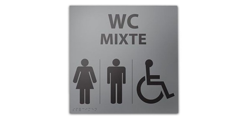 Panneau relief et braille WC MIXTE + picto Handicapé