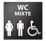 Panneau relief et braille WC MIXTE + picto Handicapé
