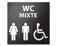 Panneau relief et braille WC MIXTE + picto Handicapé