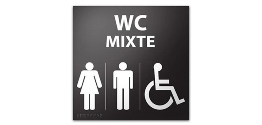 Panneau relief et braille WC MIXTE + picto Handicapé