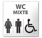Panneau relief et braille WC MIXTE + picto Handicapé