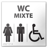 Panneau relief et braille WC MIXTE + picto Handicapé  (Blanc)