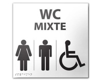 Panneau relief et braille WC MIXTE + picto Handicapé