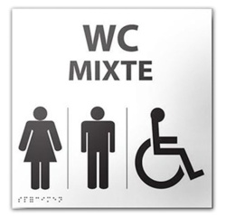 Panneau relief et braille WC MIXTE + picto Handicapé