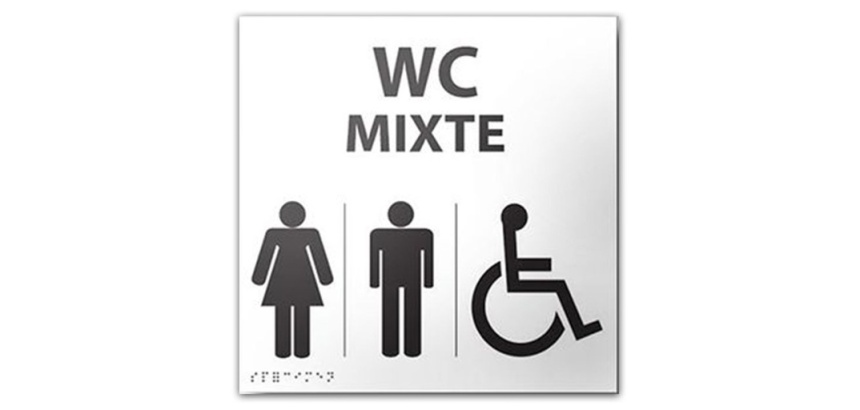 Panneau relief et braille WC MIXTE + picto Handicapé