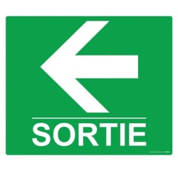 Panneau rectangulaire de sécurité Sortie flèche gauche - 300 x 250 mm