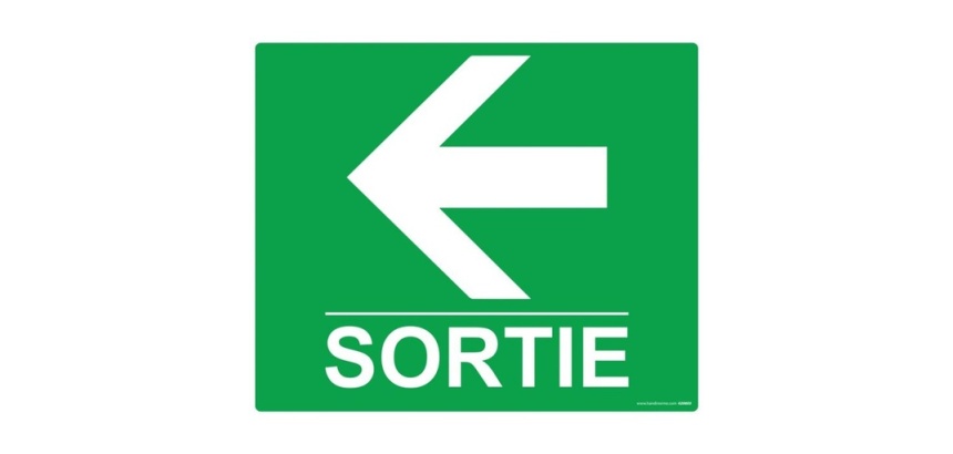 Panneau rectangulaire de sécurité Sortie flèche gauche - 300 x 250 mm