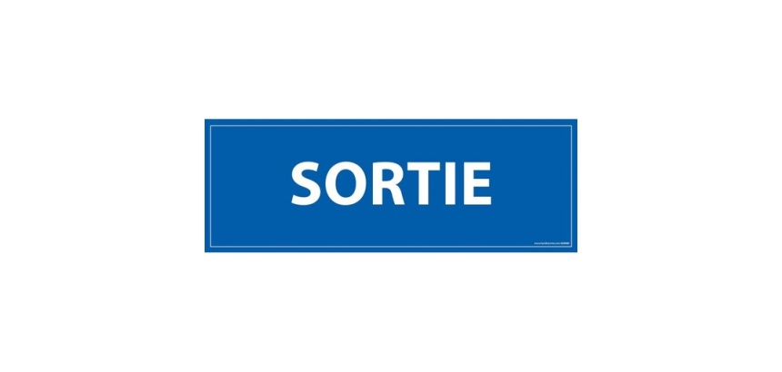 Signalétique information - SORTIE - fond bleu 210 x 75 mm