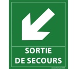 Panneau directionnel - Sortie secours flèche bas gauche - 300x250mm