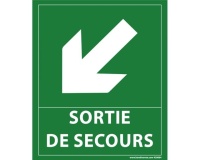 Panneau directionnel - Sortie secours flèche bas gauche - 300x250mm Vinyle Souple Autocollant