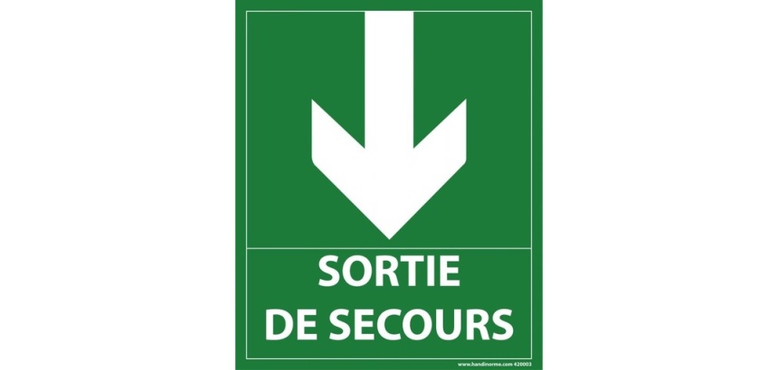 Panneau - sortie de secours- flèche bas - 300 x 250 mm