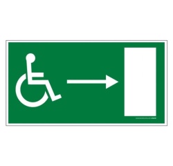 Signalétique Accessibilité - Sortie PMR à droite - Norme ISO 7010 200 x 100 mm PVC 2 mm
