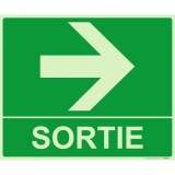 Panneau sortie fleche droite 300 x 250 mm Photoluminescent  (PVC)