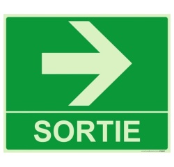 Panneau sortie fleche droite 300 x 250 mm Photoluminescent