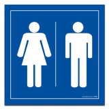 Panneau Signalétique - WC Toilettes Hommes Femmes 350 x 350 mm PVC 2 mm Blanc sur fond Bleu