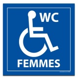 Panneau Signalétique - WC FEMMES PMR  (250 x 250 mm, Vinyle Souple Autocollant)