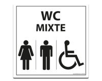 Panneau Signalisation - WC Mixte Femme Homme PMR - Blanc