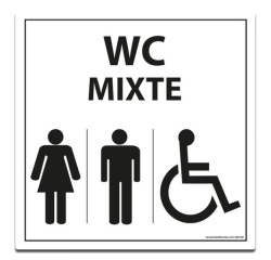 Panneau Signalisation - WC Mixte Femme Homme PMR - Blanc