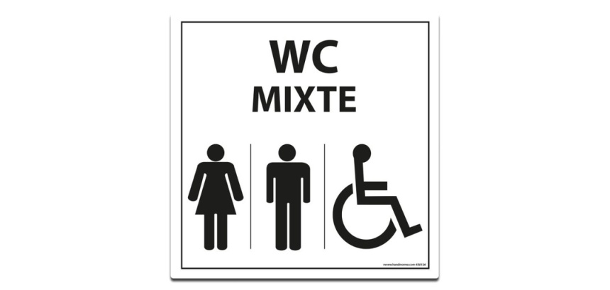 Panneau Signalisation - WC Mixte Femme Homme PMR - Blanc