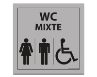 Panneau Signalisation - WC Mixte Femme Homme PMR - Gris