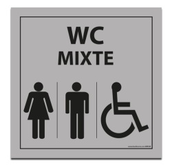 Panneau Signalisation - WC Mixte Femme Homme PMR - Gris