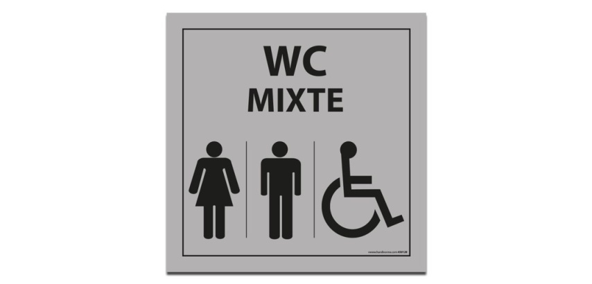 Panneau Signalisation - WC Mixte Femme Homme PMR - Gris