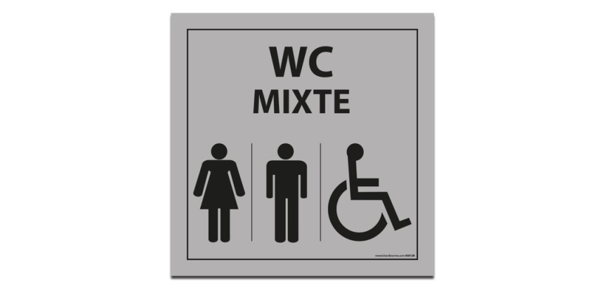 Panneau Signalisation - WC Mixte Femme Homme PMR - Gris