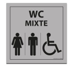Panneau Signalisation - WC Mixte Femme Homme PMR - Gris