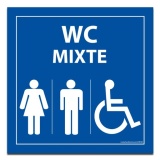 Panneau Signalétique - WC MIXTE PMR  (250 x 250 mm, Vinyle Souple Autocollant)