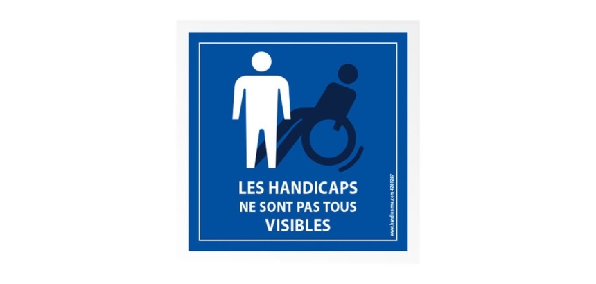 Picto autocollant Handicap invisible pour pare brise - 100 x 100 mm