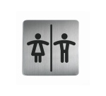 Plaque de porte - Toilettes Mixtes Homme/Femme - 150x150mm - Acier Brossé