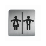 Plaque de porte - Toilettes Mixtes Homme/Femme - 150x150mm - Acier Brossé
