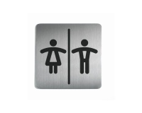 Plaque de porte - Toilettes Mixtes Homme/Femme - 150x150mm - Acier Brossé