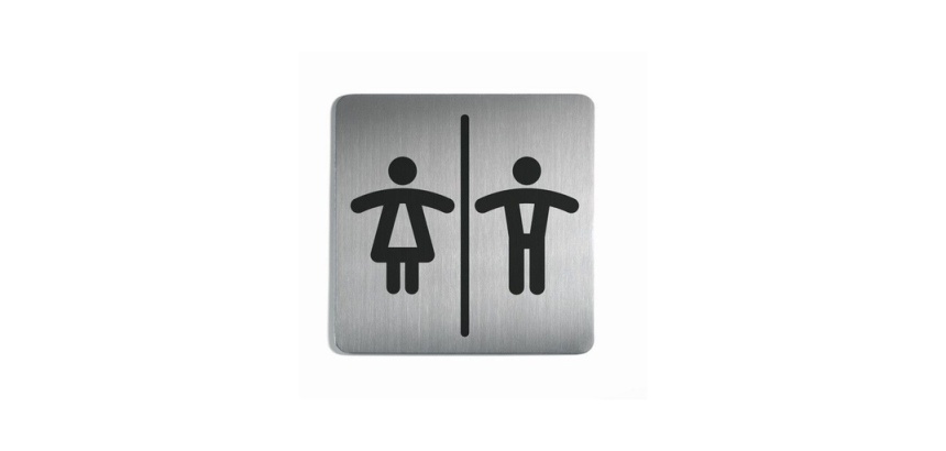 Plaque de porte - Toilettes Mixtes Homme/Femme - 150x150mm - Acier Brossé