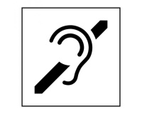 Pictogramme PI PF 048 - Accessibilité, malentendant - ISO 7001 en Gravoply  (350 x 350 mm, Blanc)