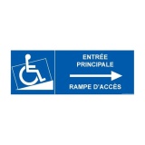 Panneau Signalisation - Entrée principale avec rampe d'accès - flèche vers la droite  (350 x 125mm, PVC)